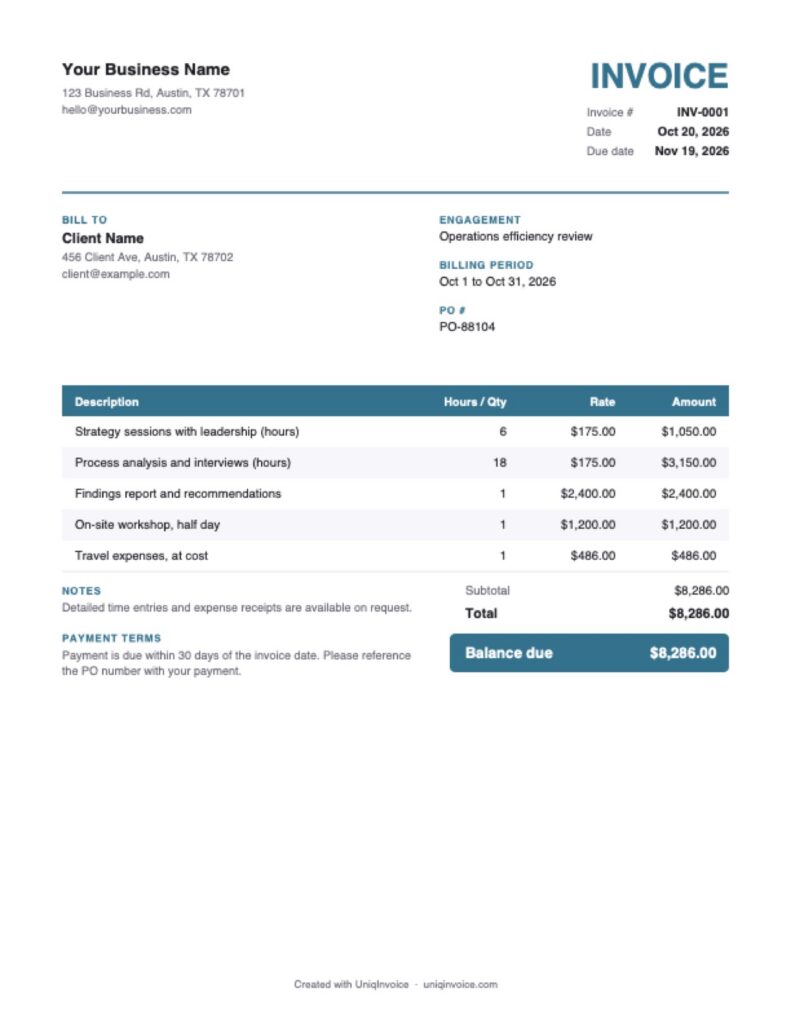 Consulting Invoice Template example