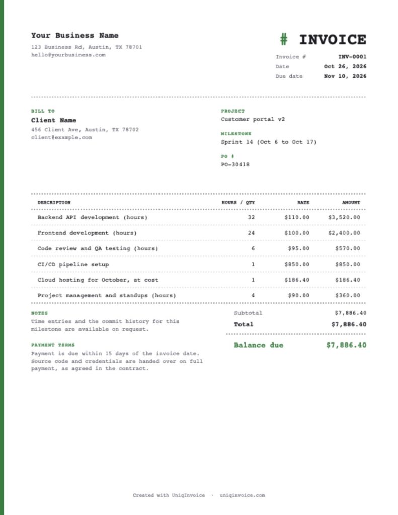 Free Software Development Invoice Template (Fillable PDF)
