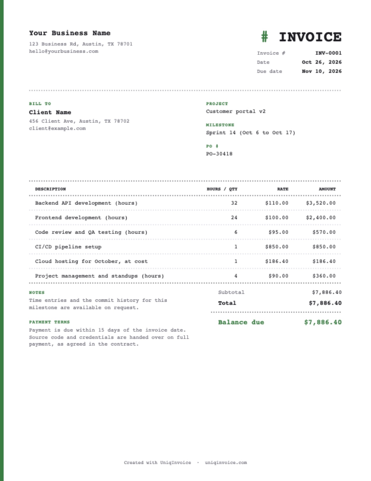 Timetable Software Download Free Software Development Invoice Template (Fillable PDF)
