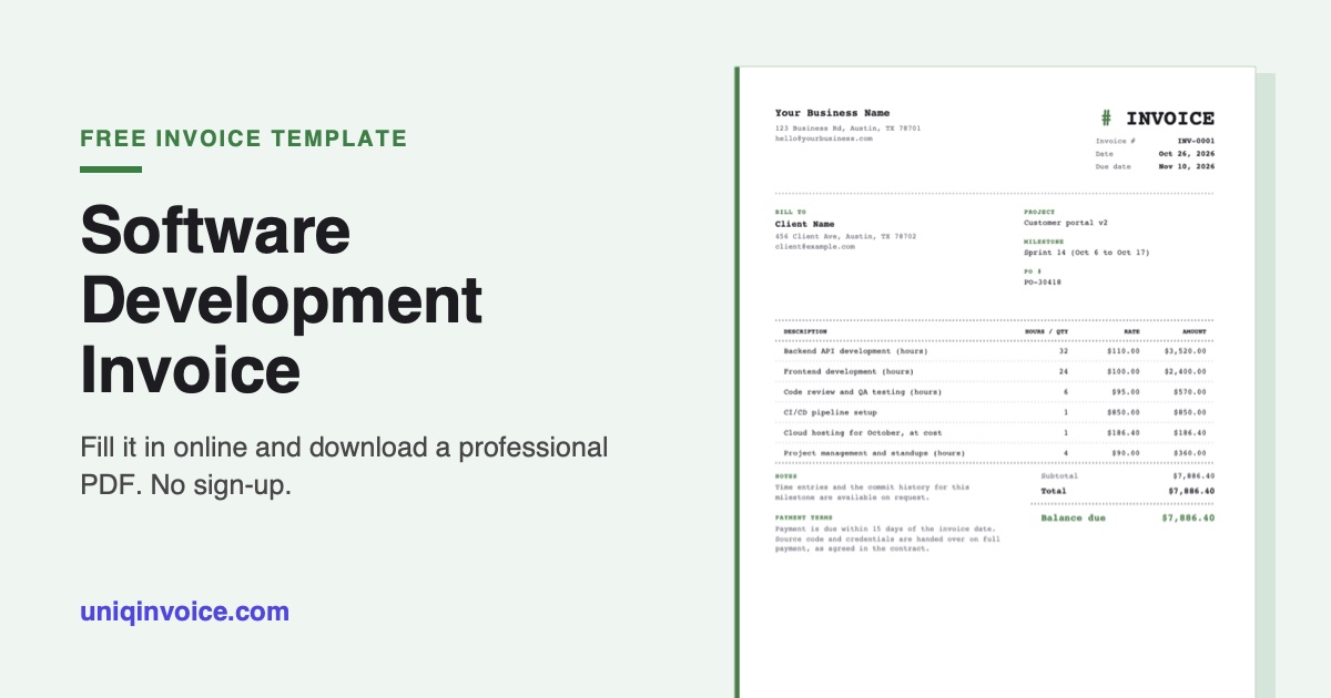 Development Tools Template Free Software Development Invoice Template (Fillable PDF)